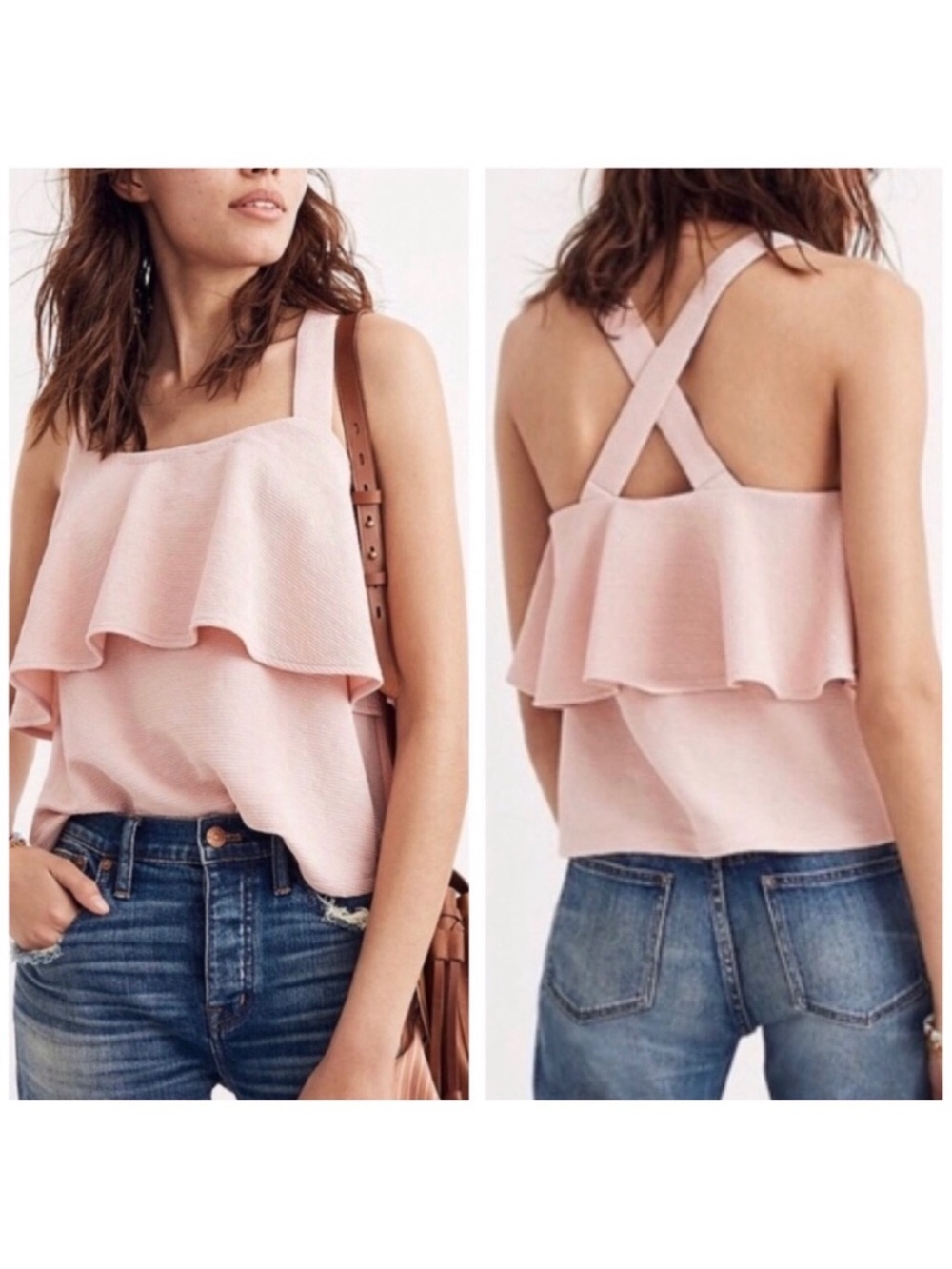 NEW Madewell Pink Tiered Ruffle Tank Top Medium